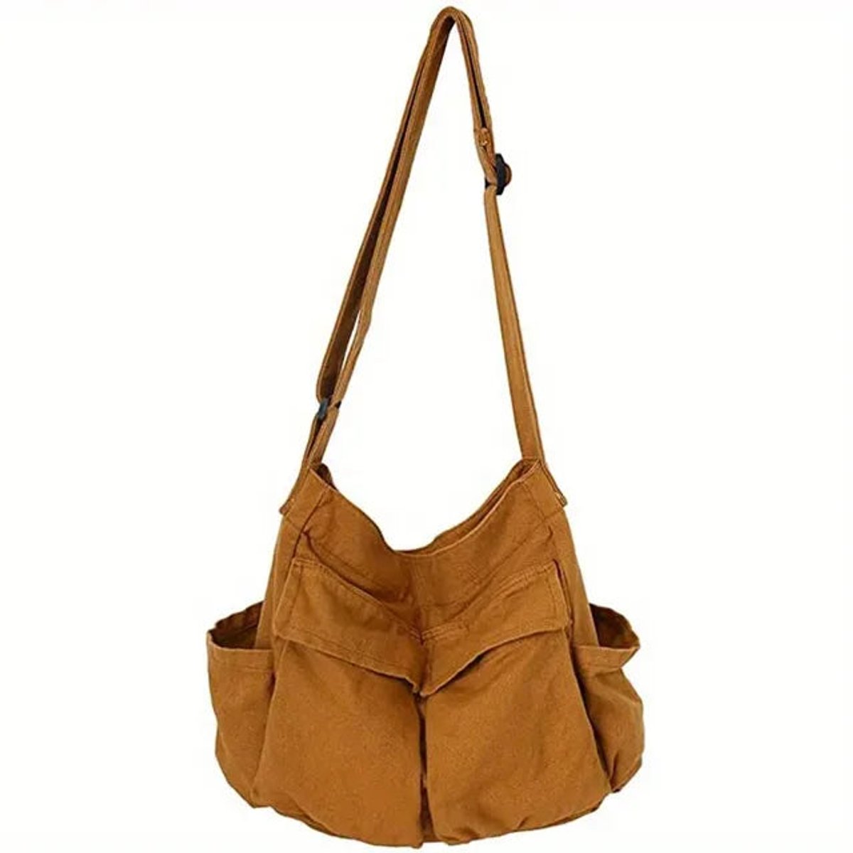 Women's Vintage Multi-Pocket Canvas Tote Bag Adjustable Shoulder Strap - Khaki
