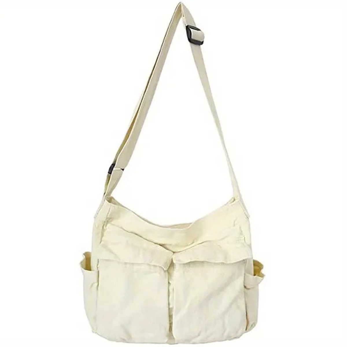 Women's Vintage Multi-Pocket Canvas Tote Bag Adjustable Shoulder Strap - Weiss