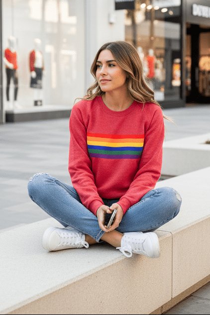 Women's Vintage Rainbow Striped Relaxed-Fit Long-Sleeve Jumper