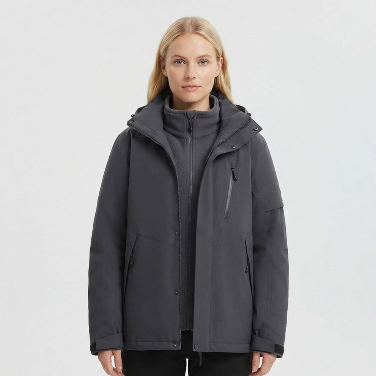 Women's Waterproof Detachable Hood Fleece-Lined Winter Jacket - Black