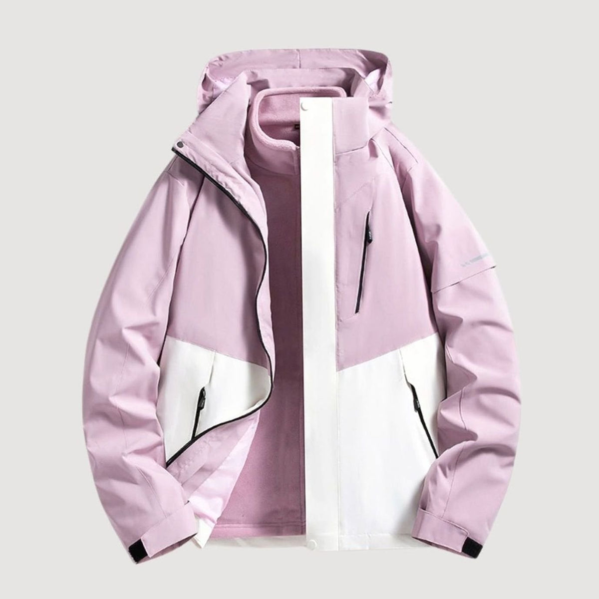 Women's Waterproof Detachable Hood Fleece-Lined Winter Jacket - Light Purple