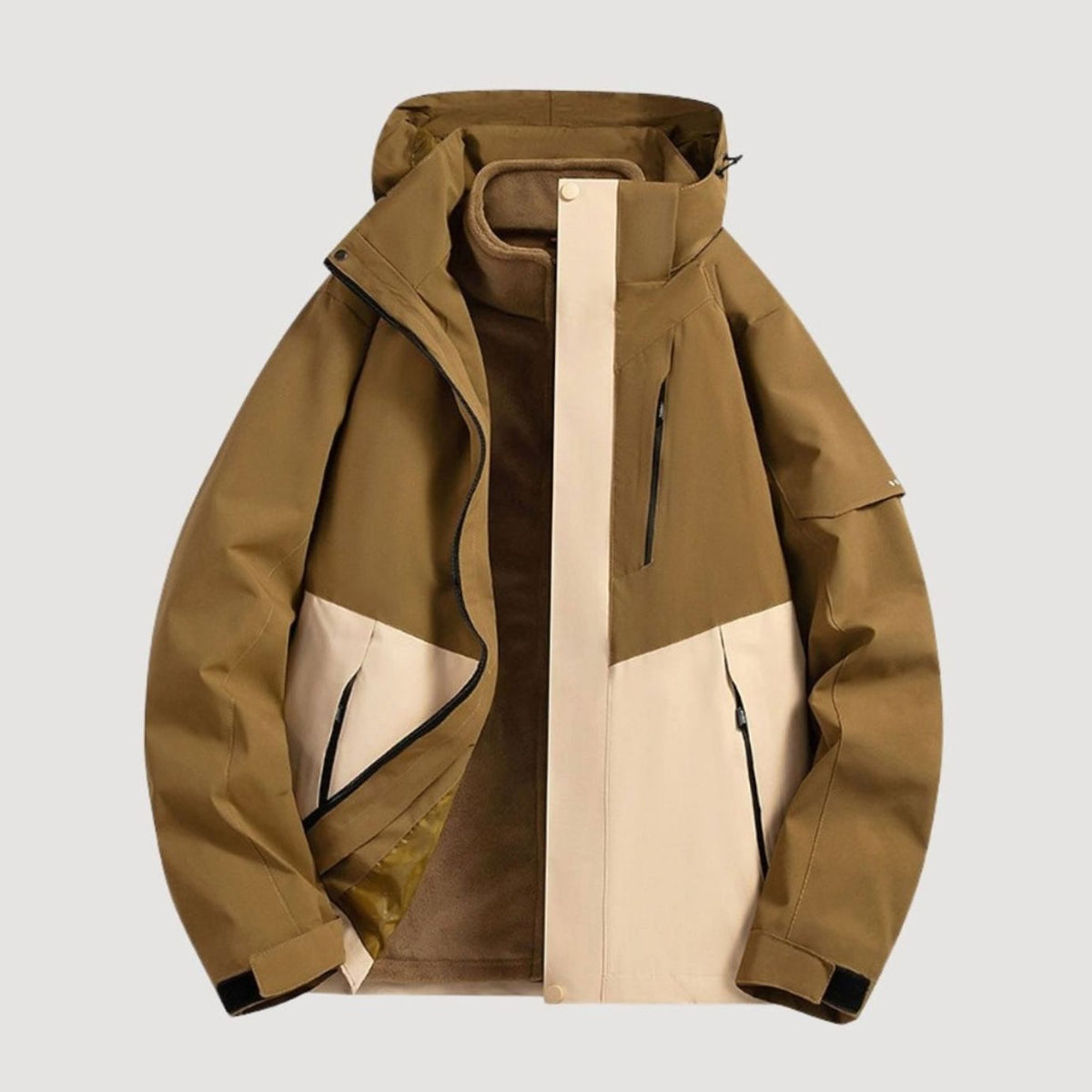 Women's Waterproof Detachable Hood Fleece-Lined Winter Jacket - Brown