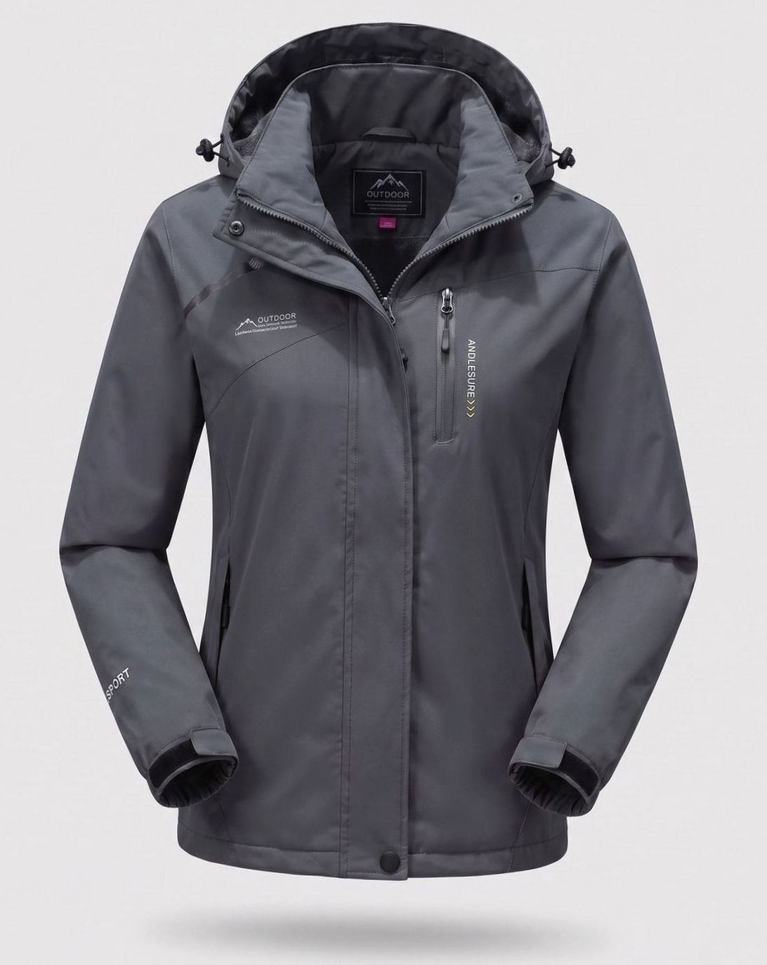 Women's Waterproof Fleece-Lined Hooded Winter Jacket - Men - Dark Grey
