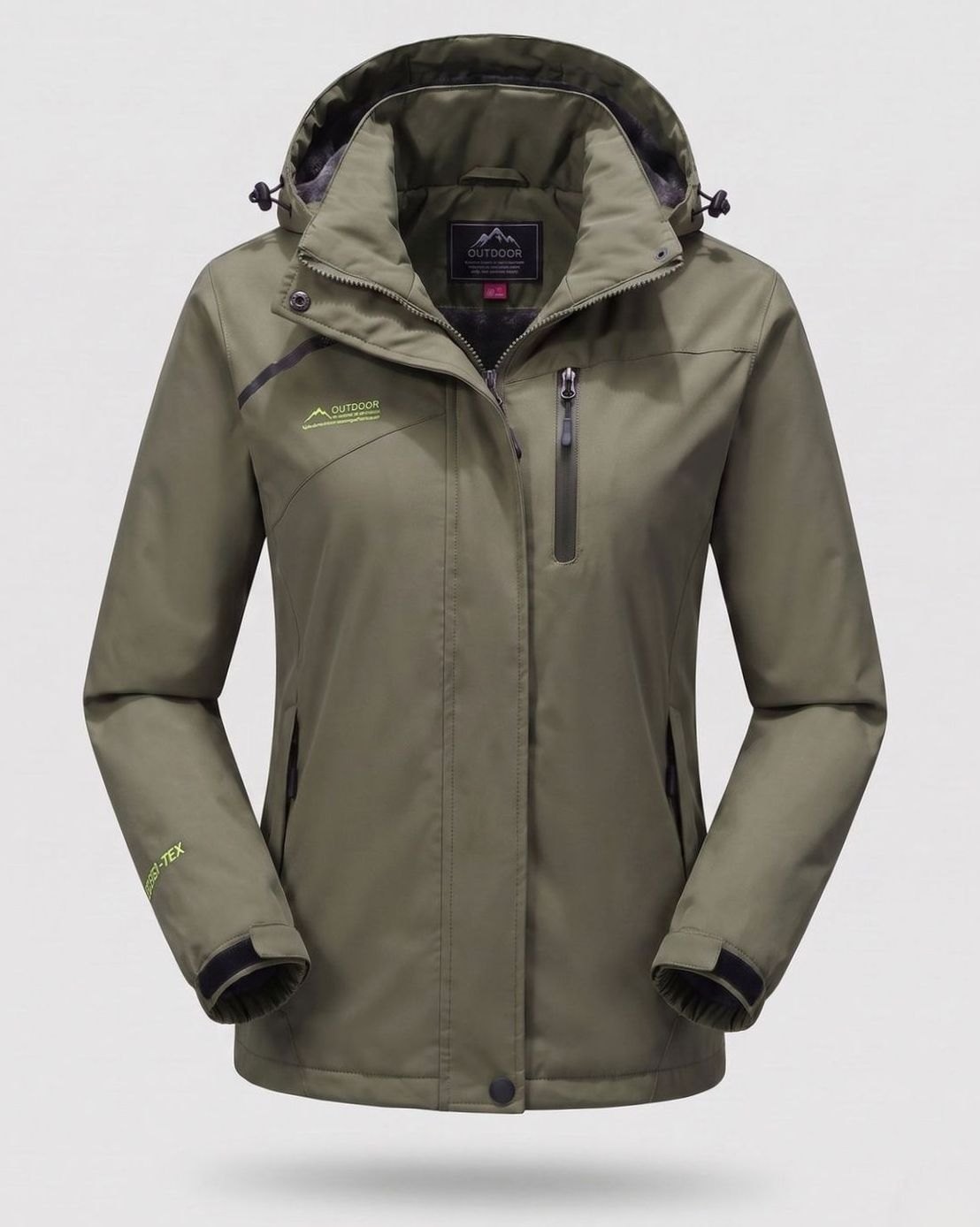 Women's Waterproof Fleece-Lined Hooded Winter Jacket - Men Army Green (Lined)