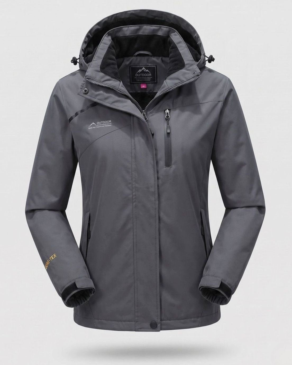 Women's Waterproof Fleece-Lined Hooded Winter Jacket - Men - Dark Grey (Lined)