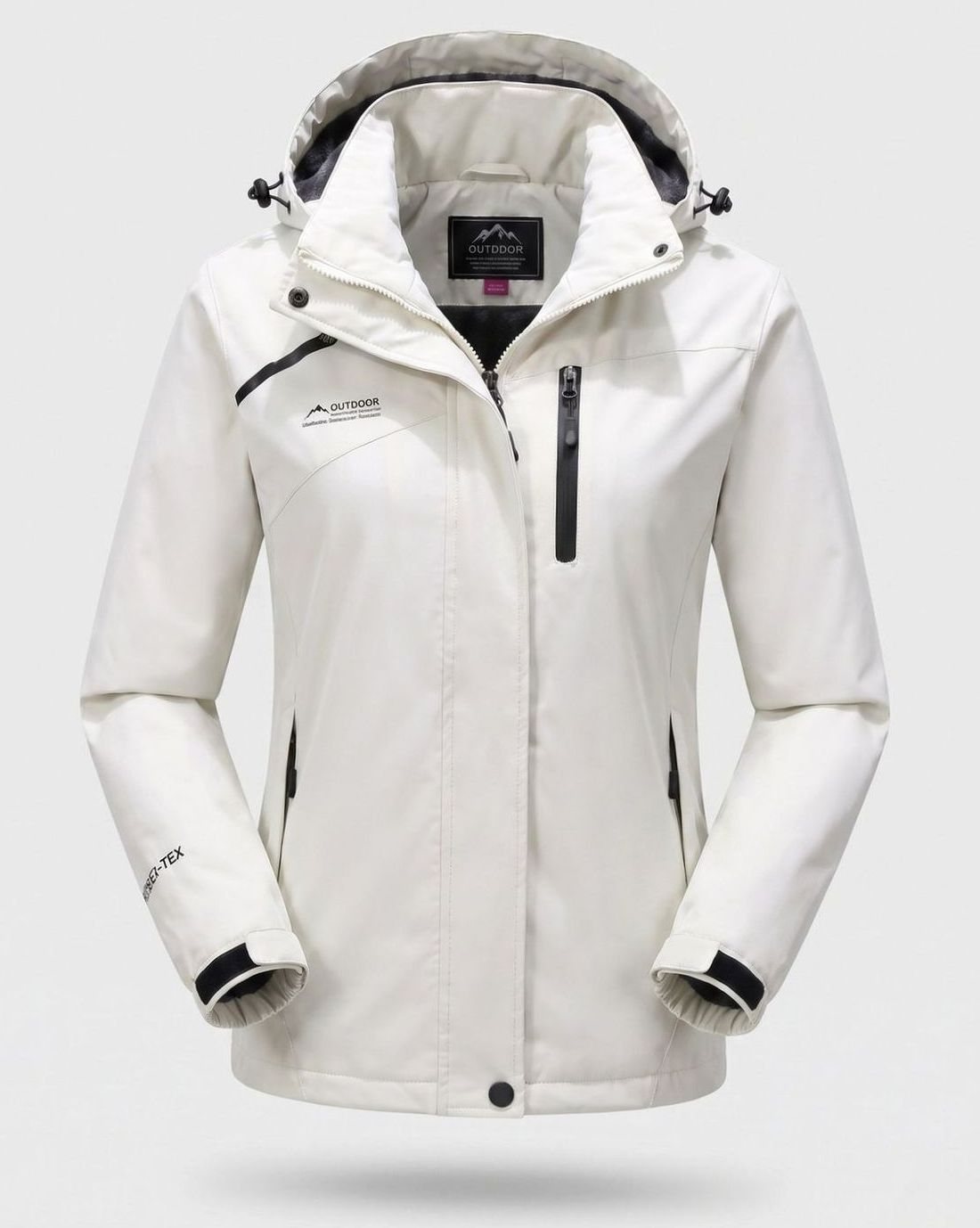 Women's Waterproof Fleece-Lined Hooded Winter Jacket - Women Ivory White