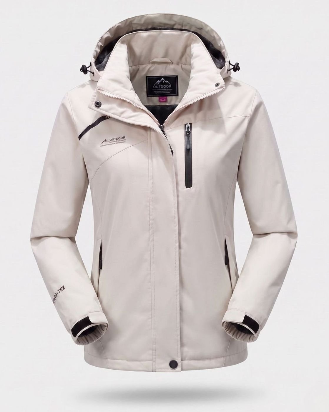 Women's Waterproof Fleece-Lined Hooded Winter Jacket - Women Off-White, Lined