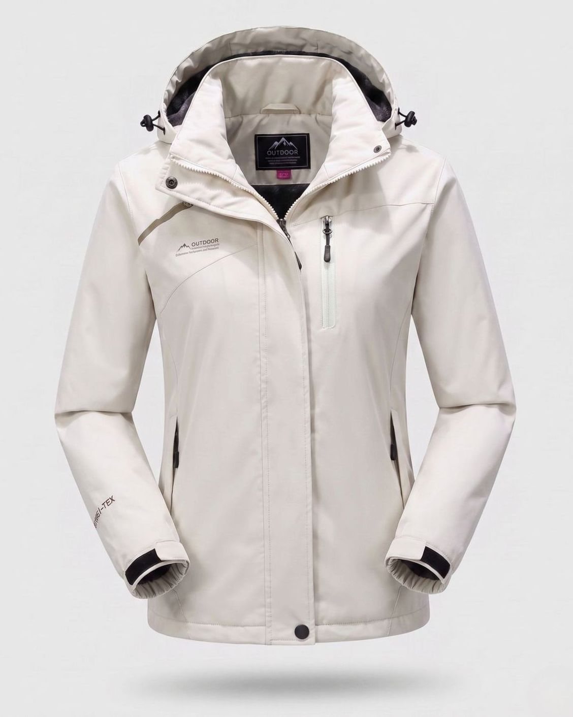 Women's Waterproof Fleece-Lined Hooded Winter Jacket - Men Ivory White