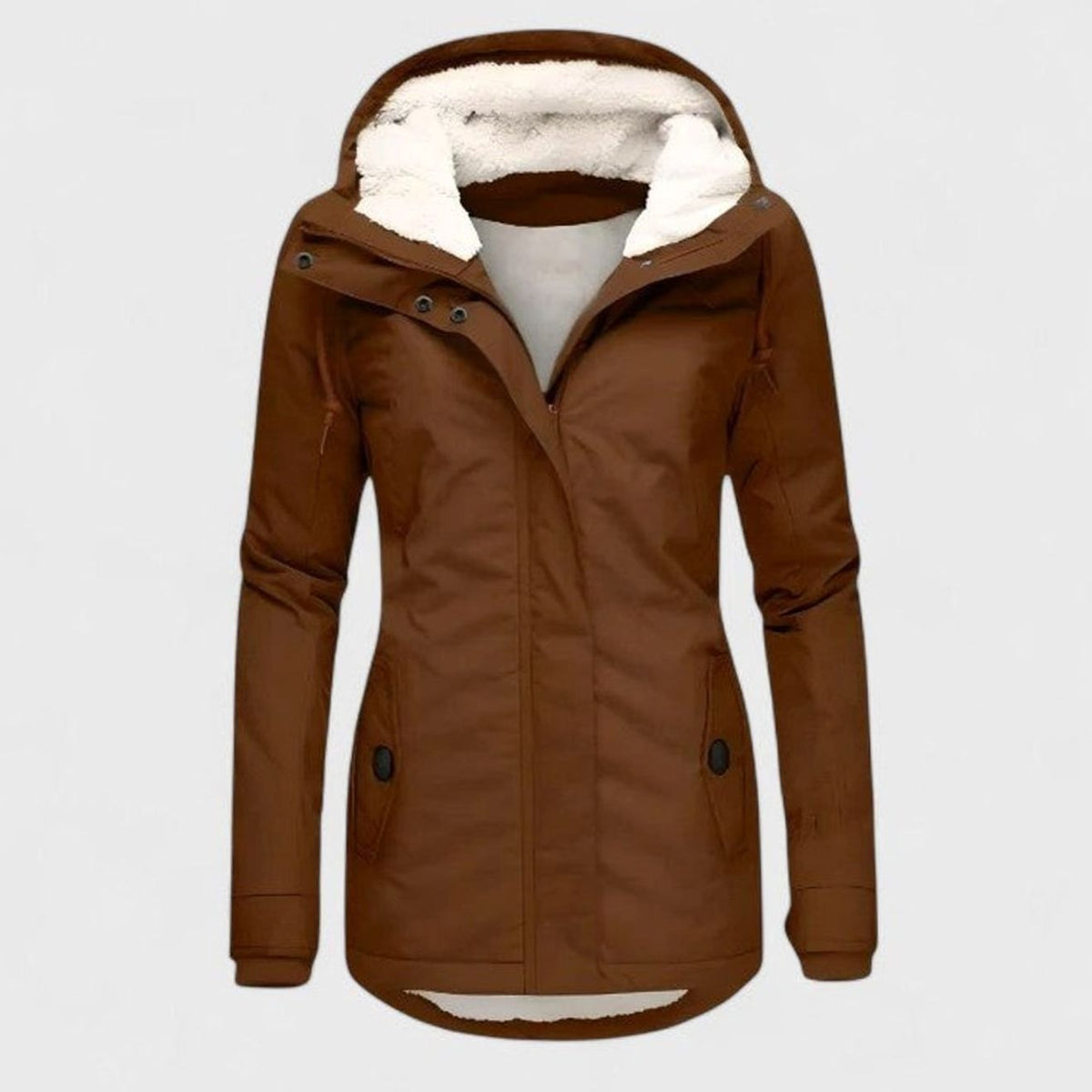 Women's Waterproof Fleece-Lined Hooded Winter Parka Coat - Khaki