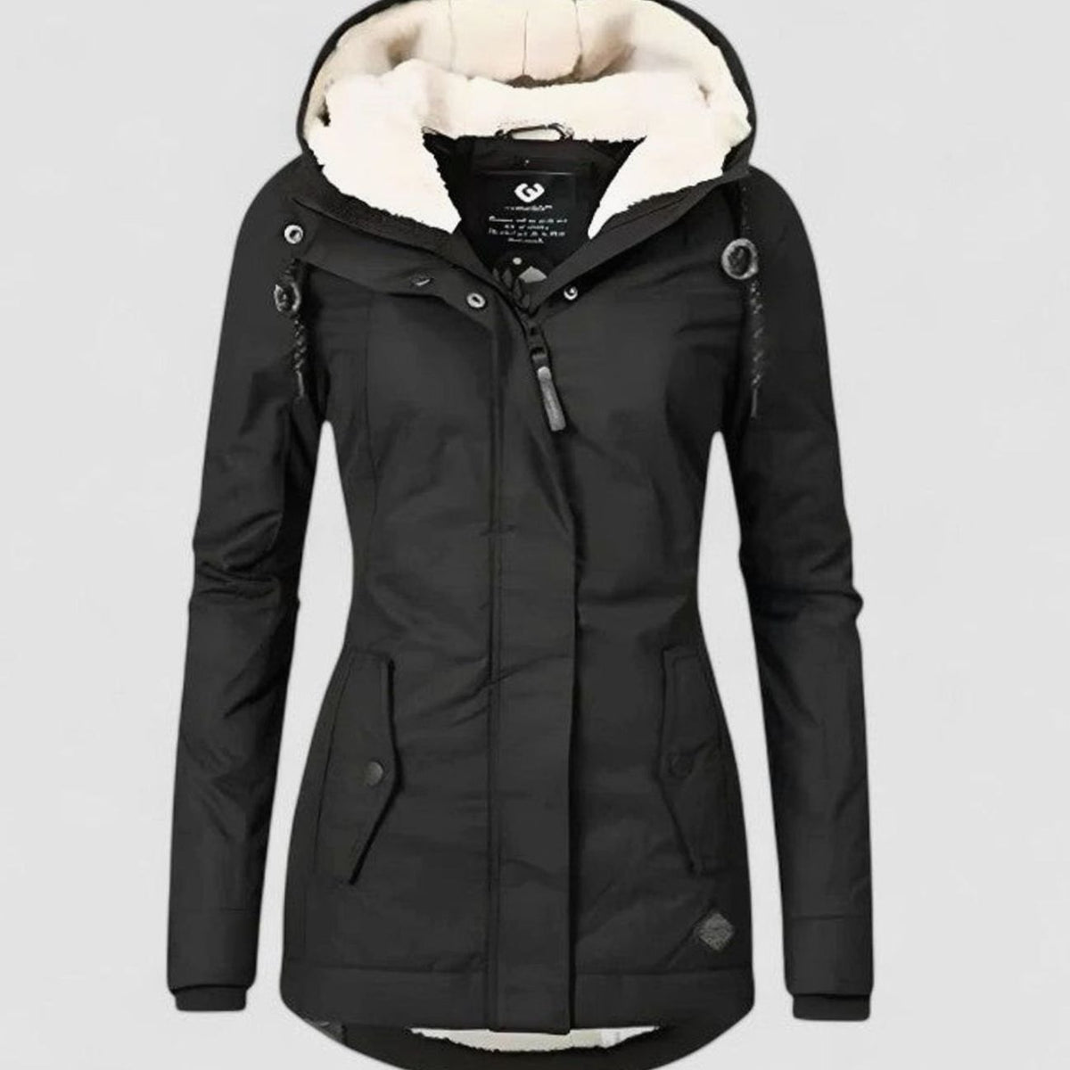 Women's Waterproof Fleece-Lined Hooded Winter Parka Coat - Black