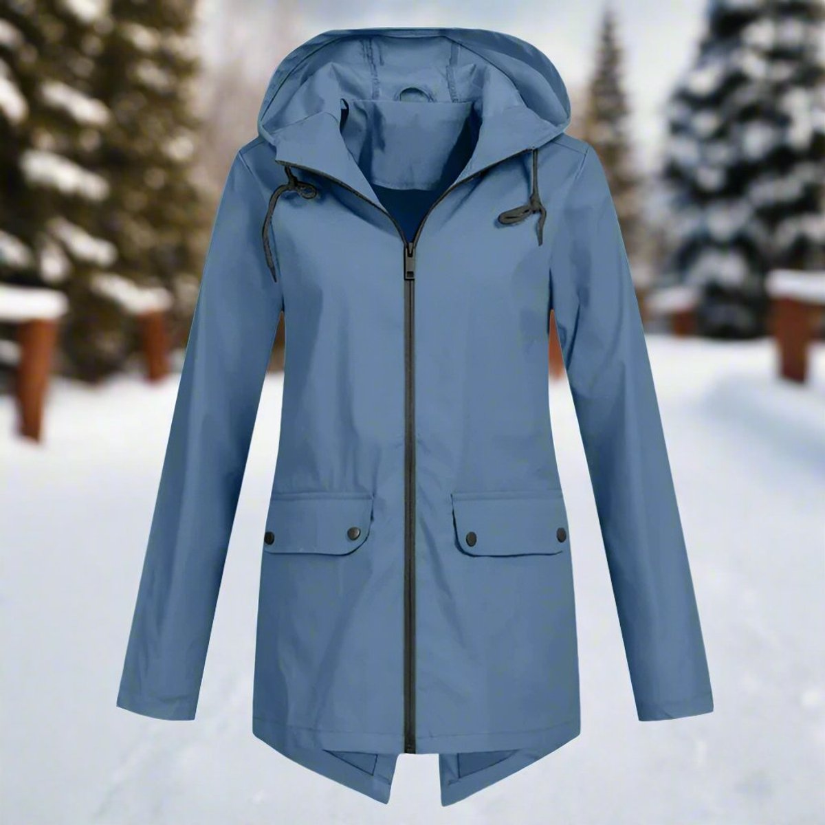Women's Waterproof Hooded Zip-Up Rain Jacket Adjustable Cuffs - Blue