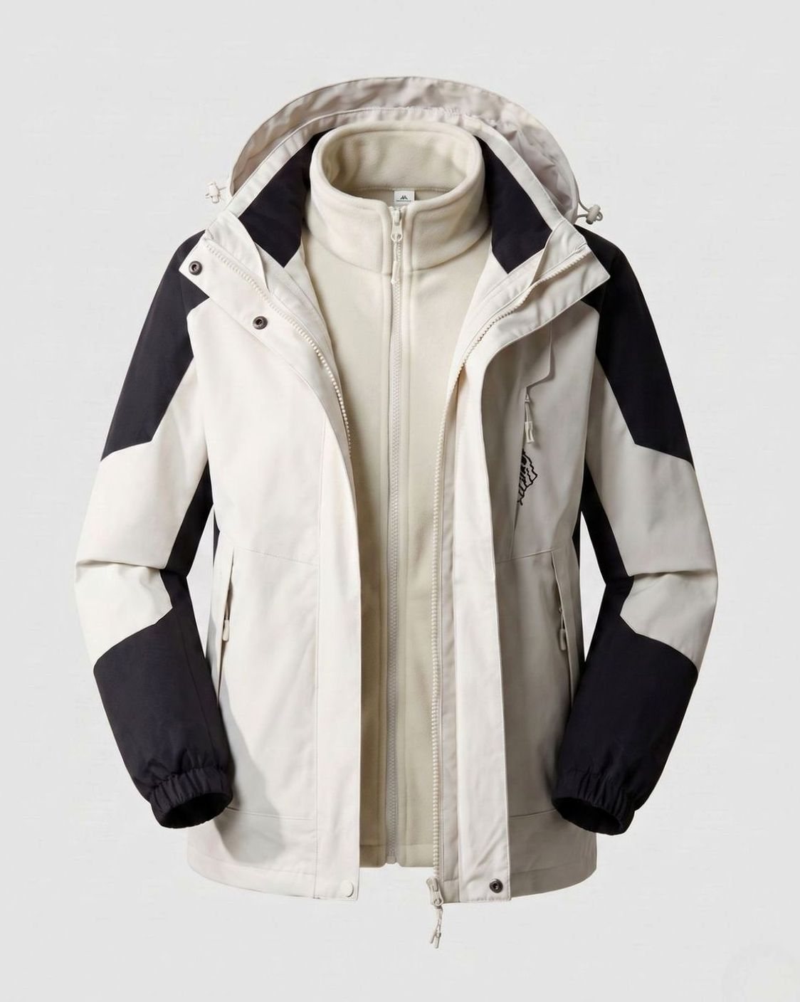 Women's Waterproof Two-Layer Hooded Outdoor Jacket Adjustable Hem - Women White (Single)