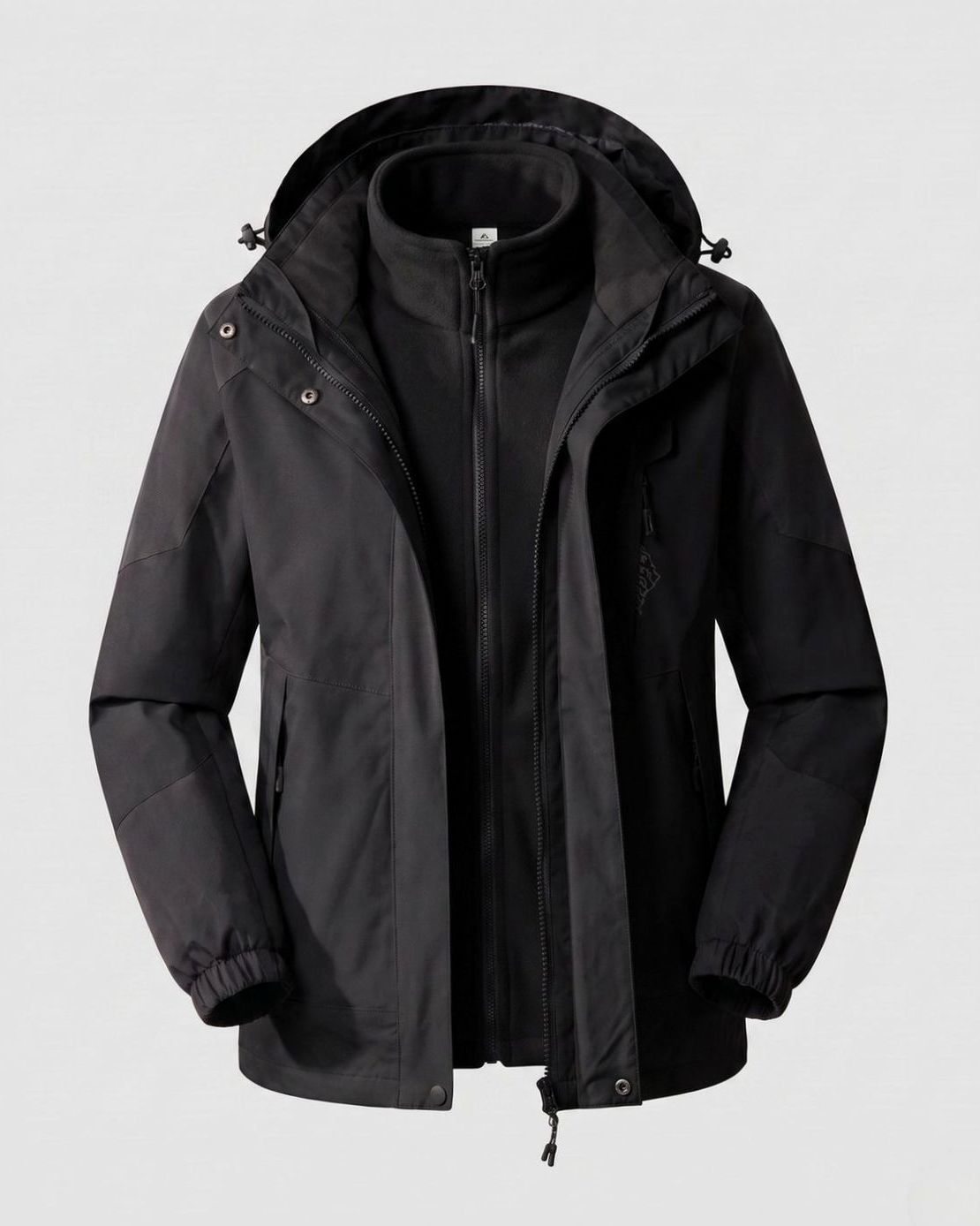 Women's Waterproof Two-Layer Hooded Outdoor Jacket Adjustable Hem - Women Black (2-Piece Set)