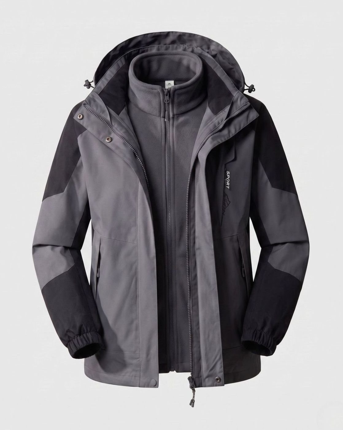 Women's Waterproof Two-Layer Hooded Outdoor Jacket Adjustable Hem - Men Dark Gray (Single)