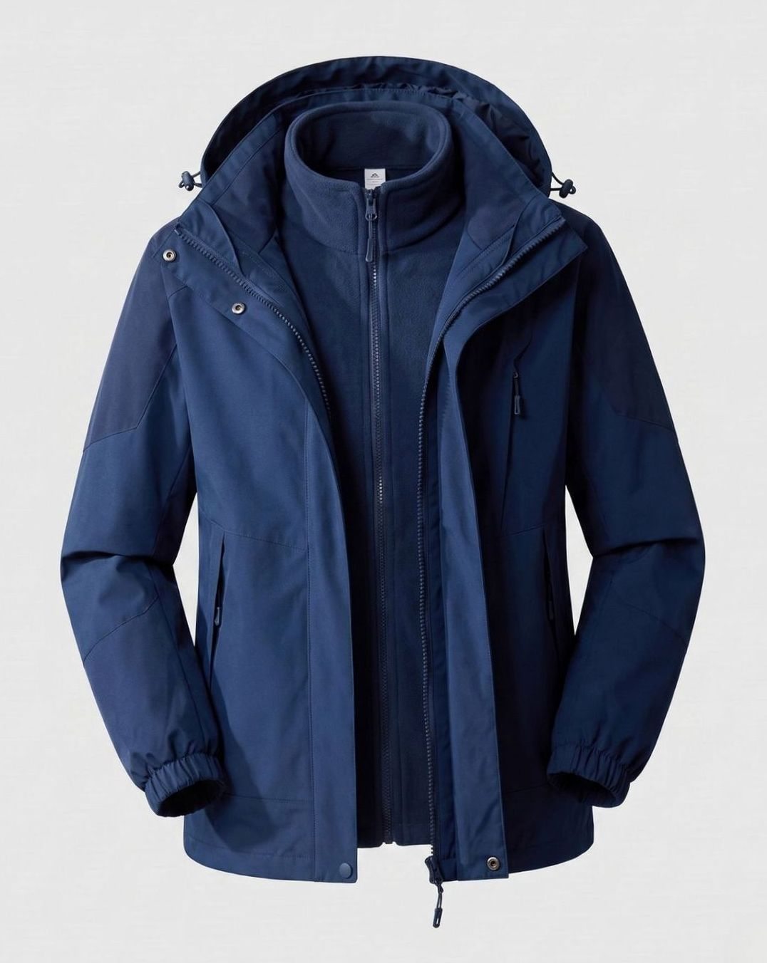 Women's Waterproof Two-Layer Hooded Outdoor Jacket Adjustable Hem - Men Denim Blue (2-Piece Set)