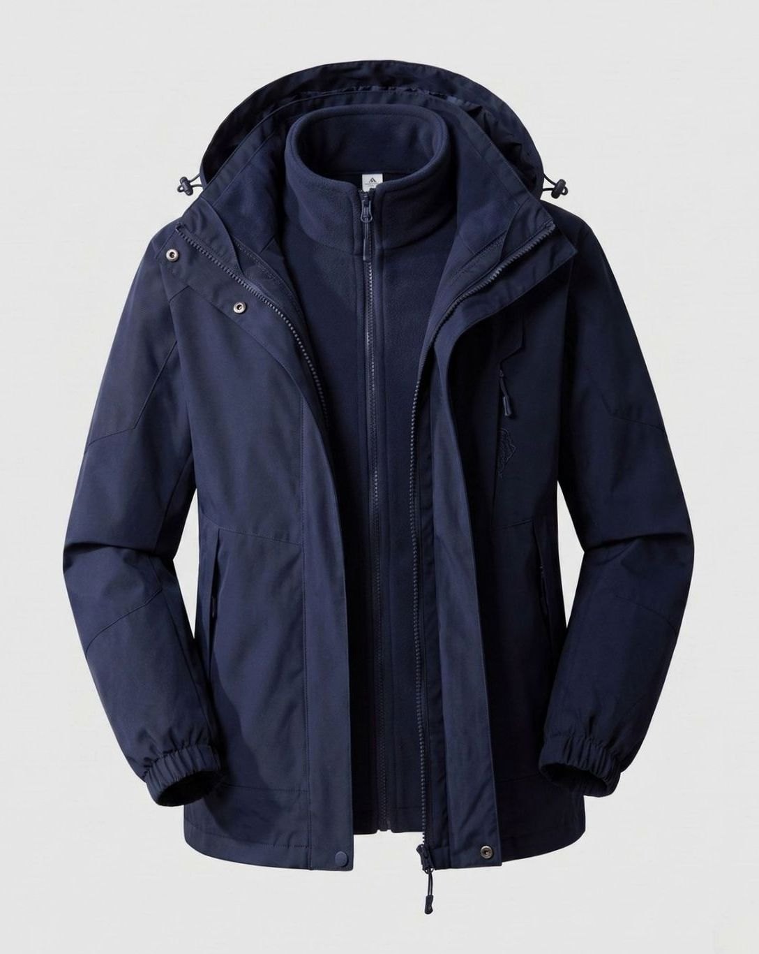 Women's Waterproof Two-Layer Hooded Outdoor Jacket Adjustable Hem - Men Dark Blue (Single)