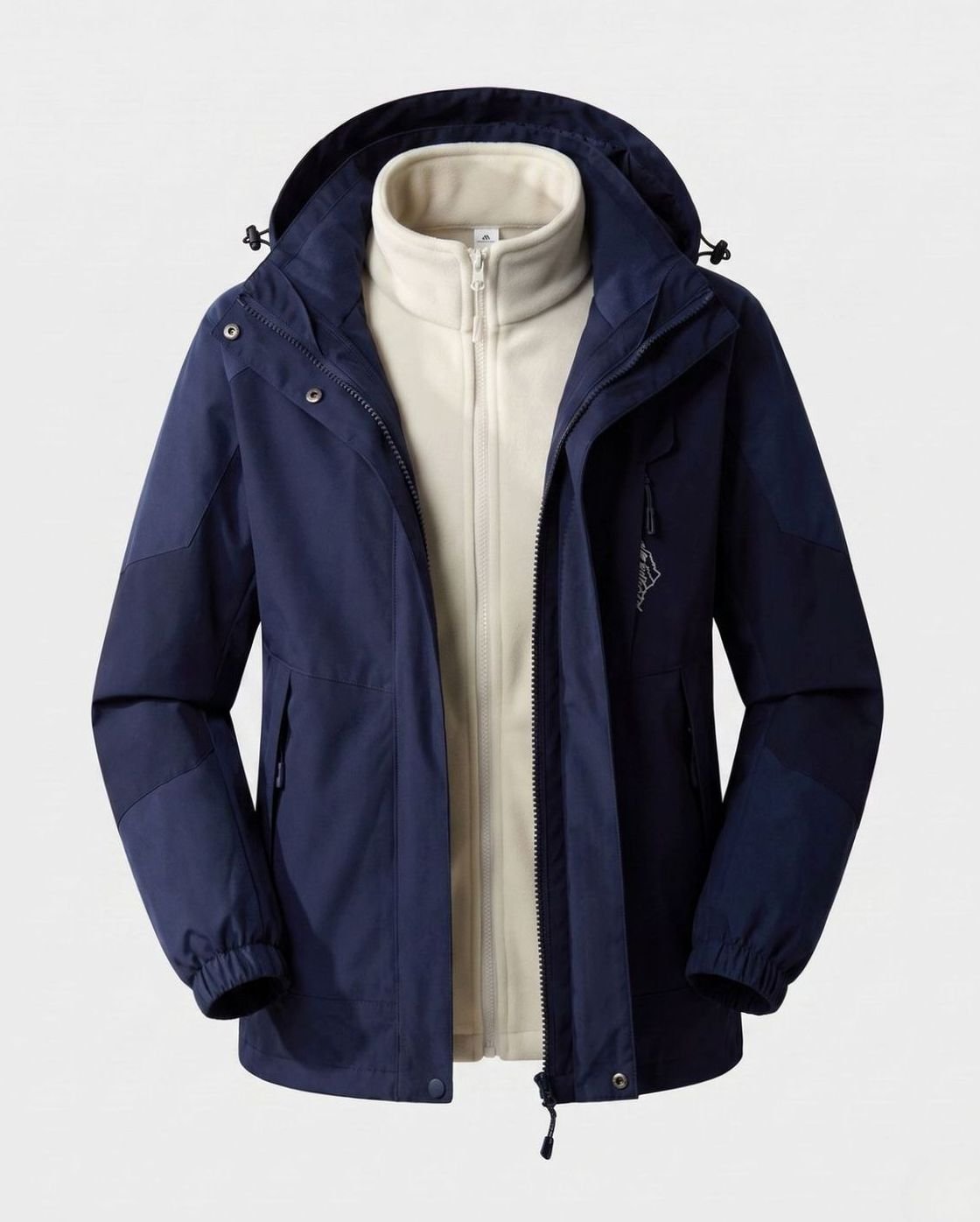 Women's Waterproof Two-Layer Hooded Outdoor Jacket Adjustable Hem - Men Dark Blue (2-Piece Set)
