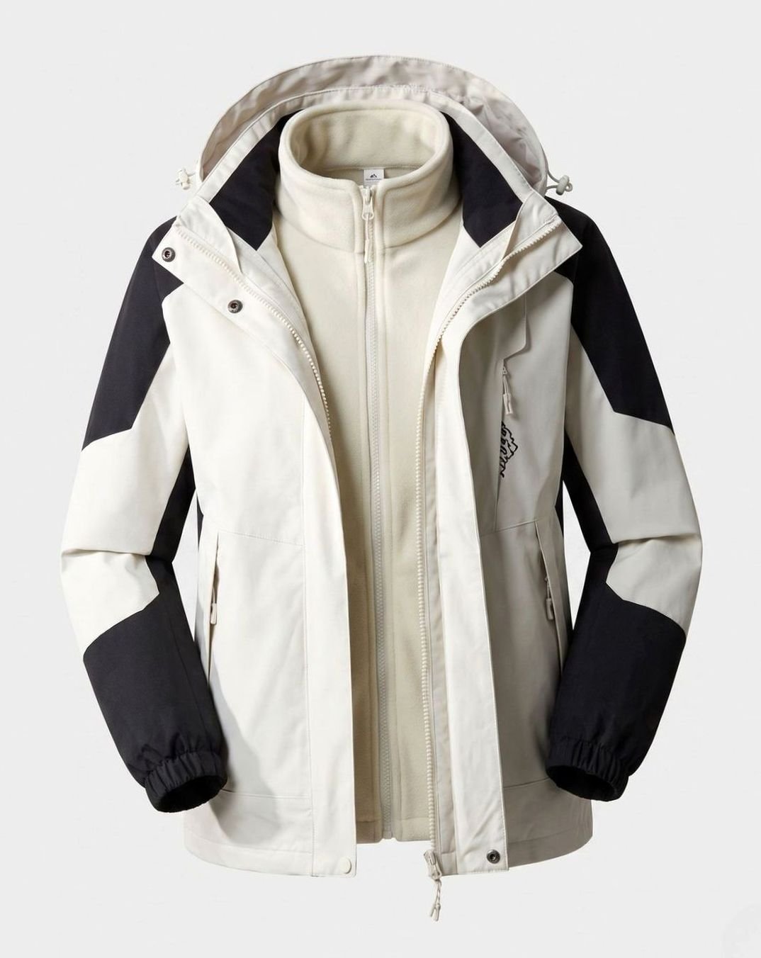 Women's Waterproof Two-Layer Hooded Outdoor Jacket Adjustable Hem - Women White (2-Piece Set)
