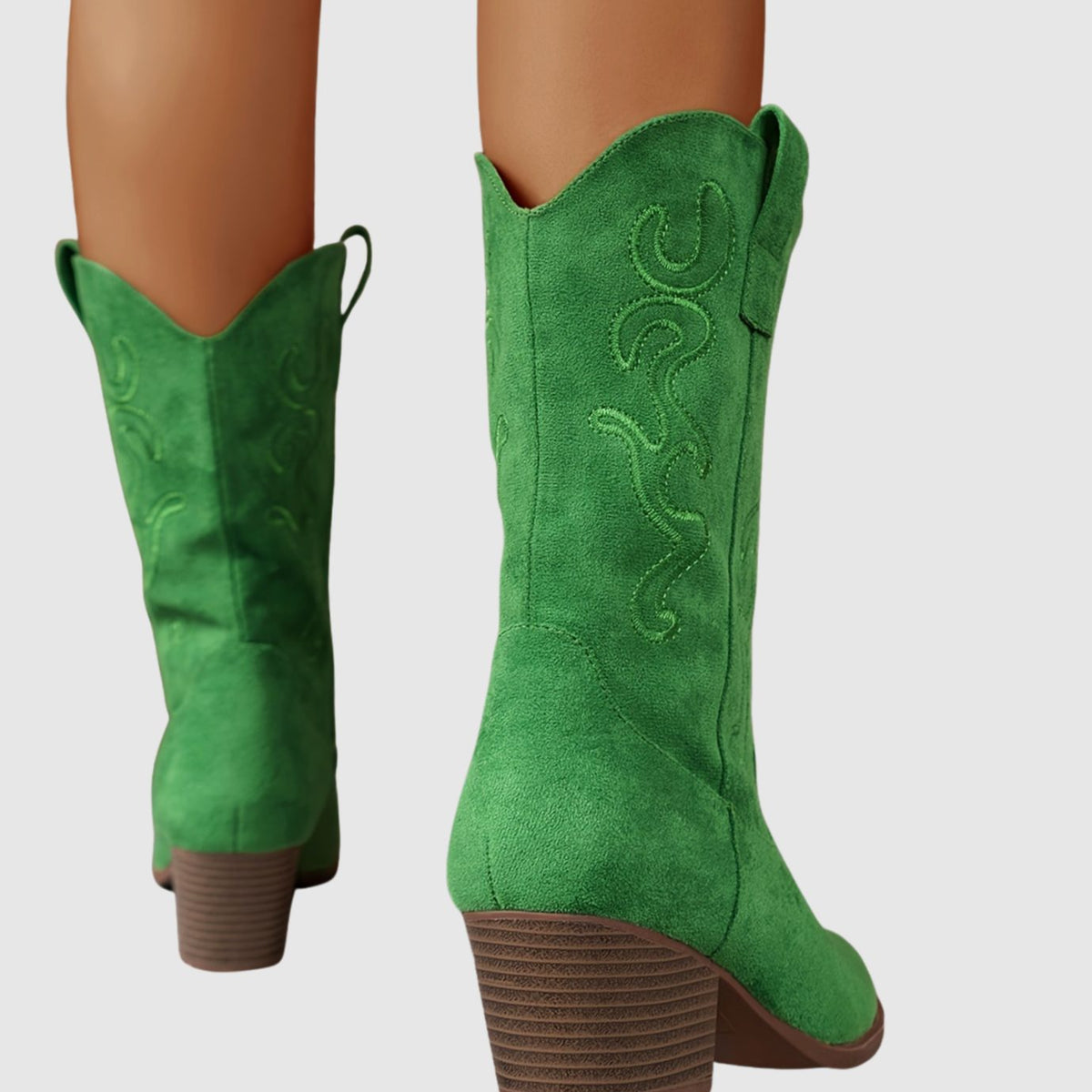 Women's Wide Calf Cowboy Boots Block Heel Western Suede