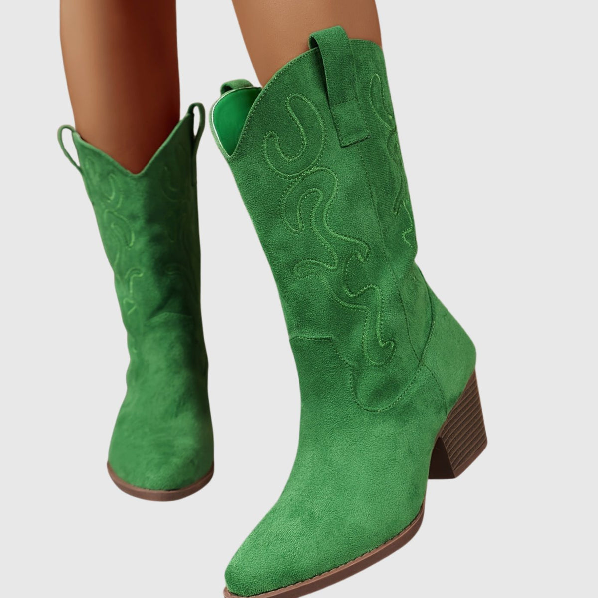 Women's Wide Calf Cowboy Boots Block Heel Western Suede
