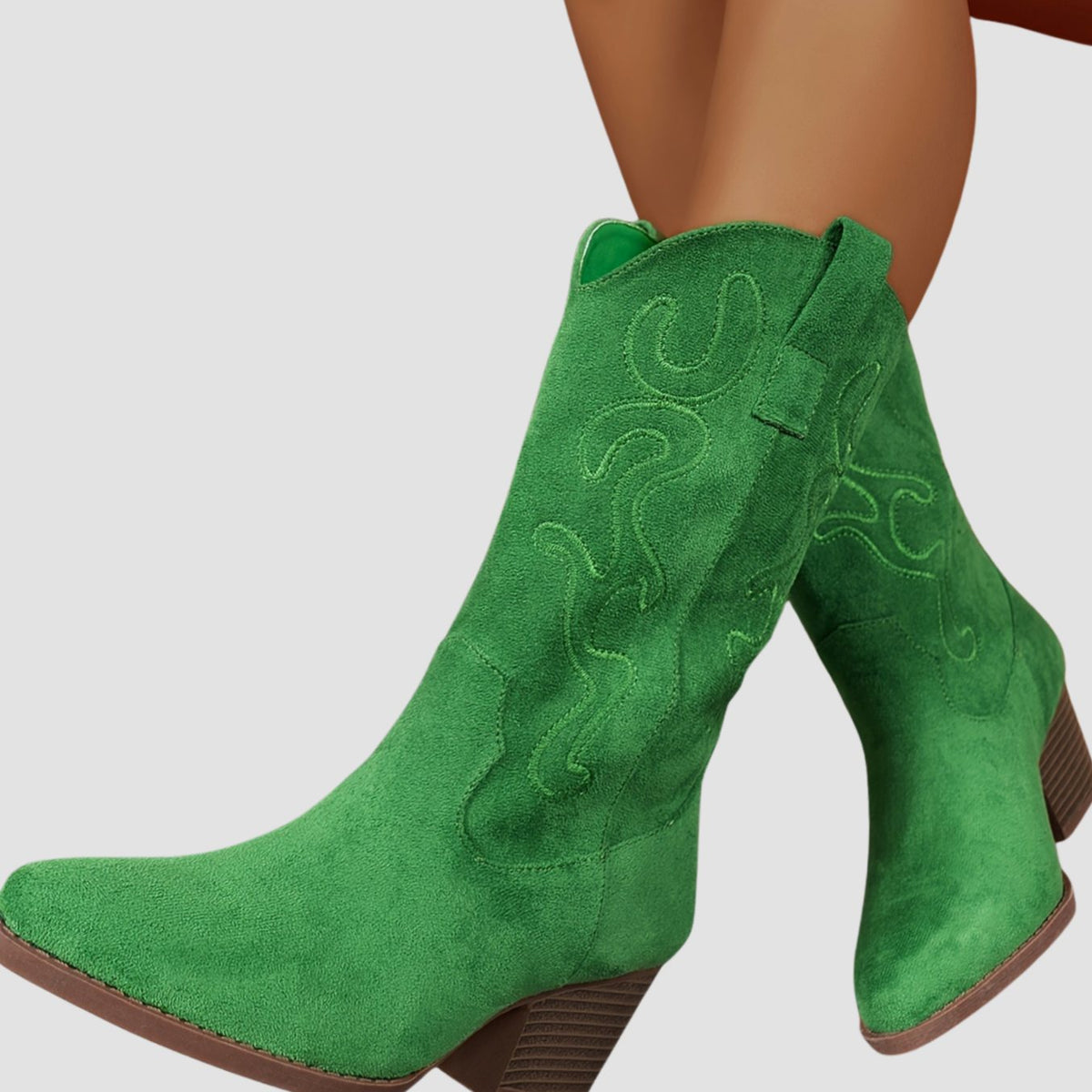 Women's Wide Calf Cowboy Boots Block Heel Western Suede