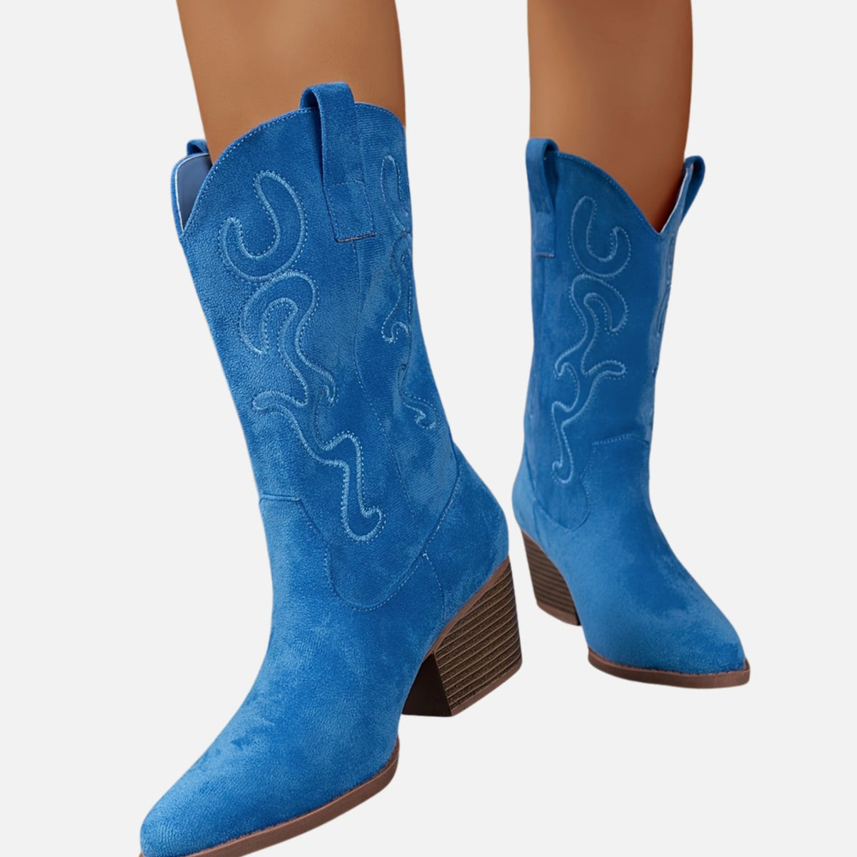 Women's Wide Calf Cowboy Boots Block Heel Western Suede