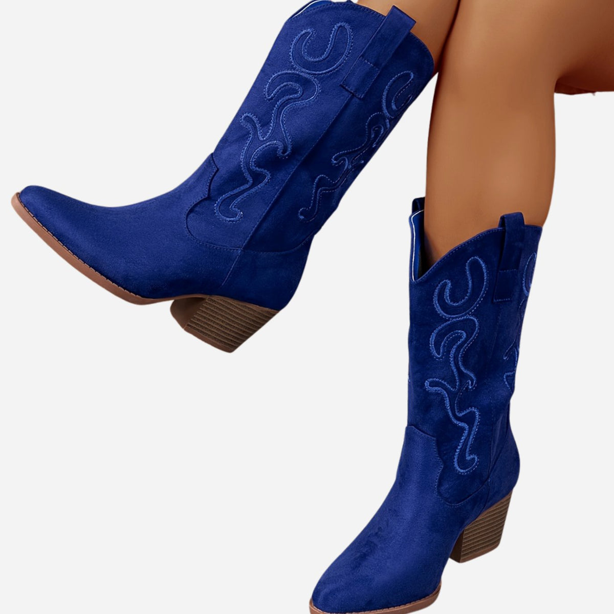 Women's Wide Calf Cowboy Boots Block Heel Western Suede