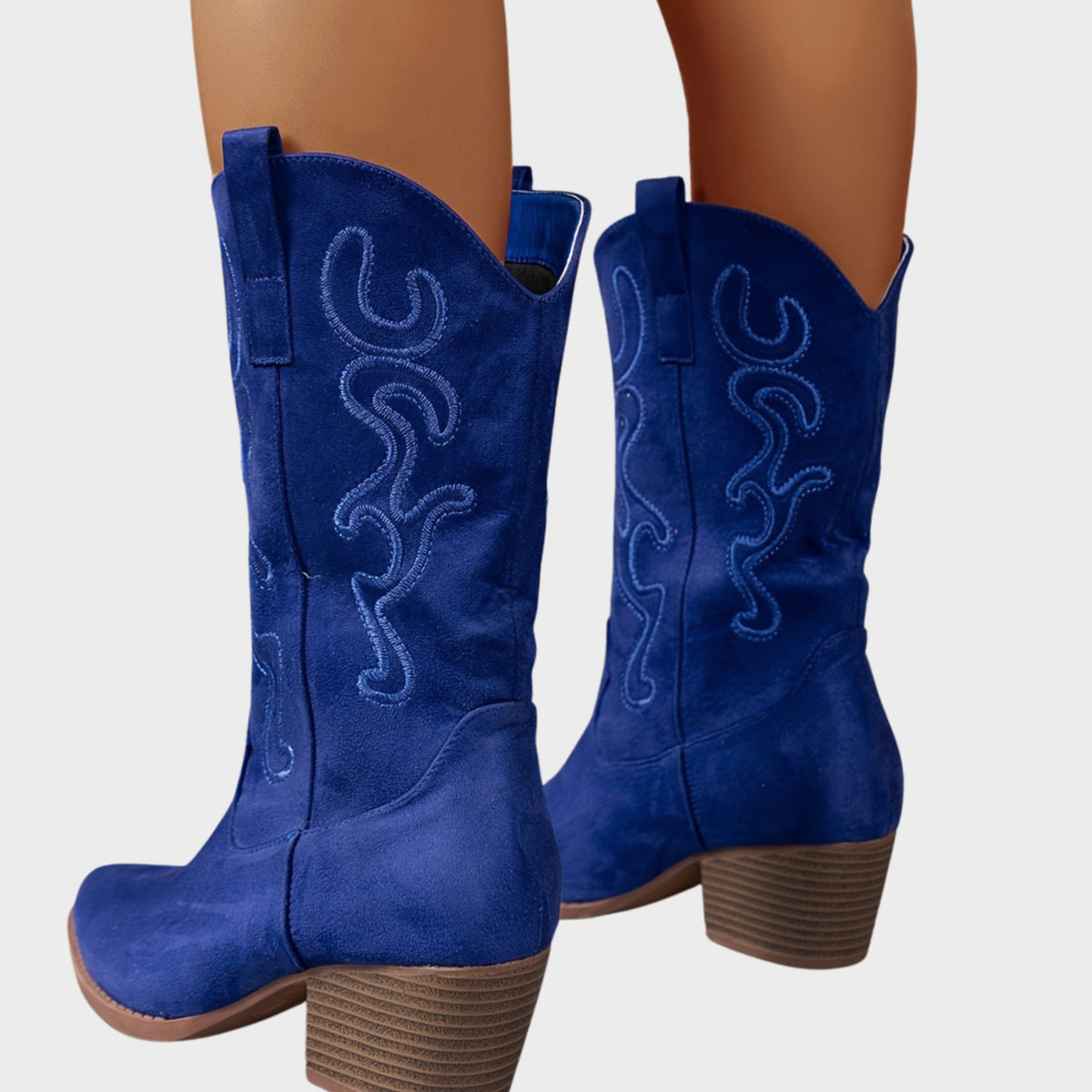 Women's Wide Calf Cowboy Boots Block Heel Western Suede