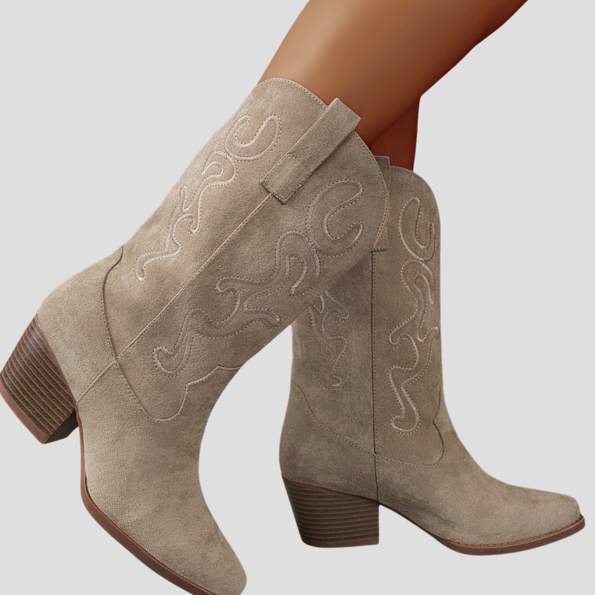 Women's Wide Calf Cowboy Boots Block Heel Western Suede