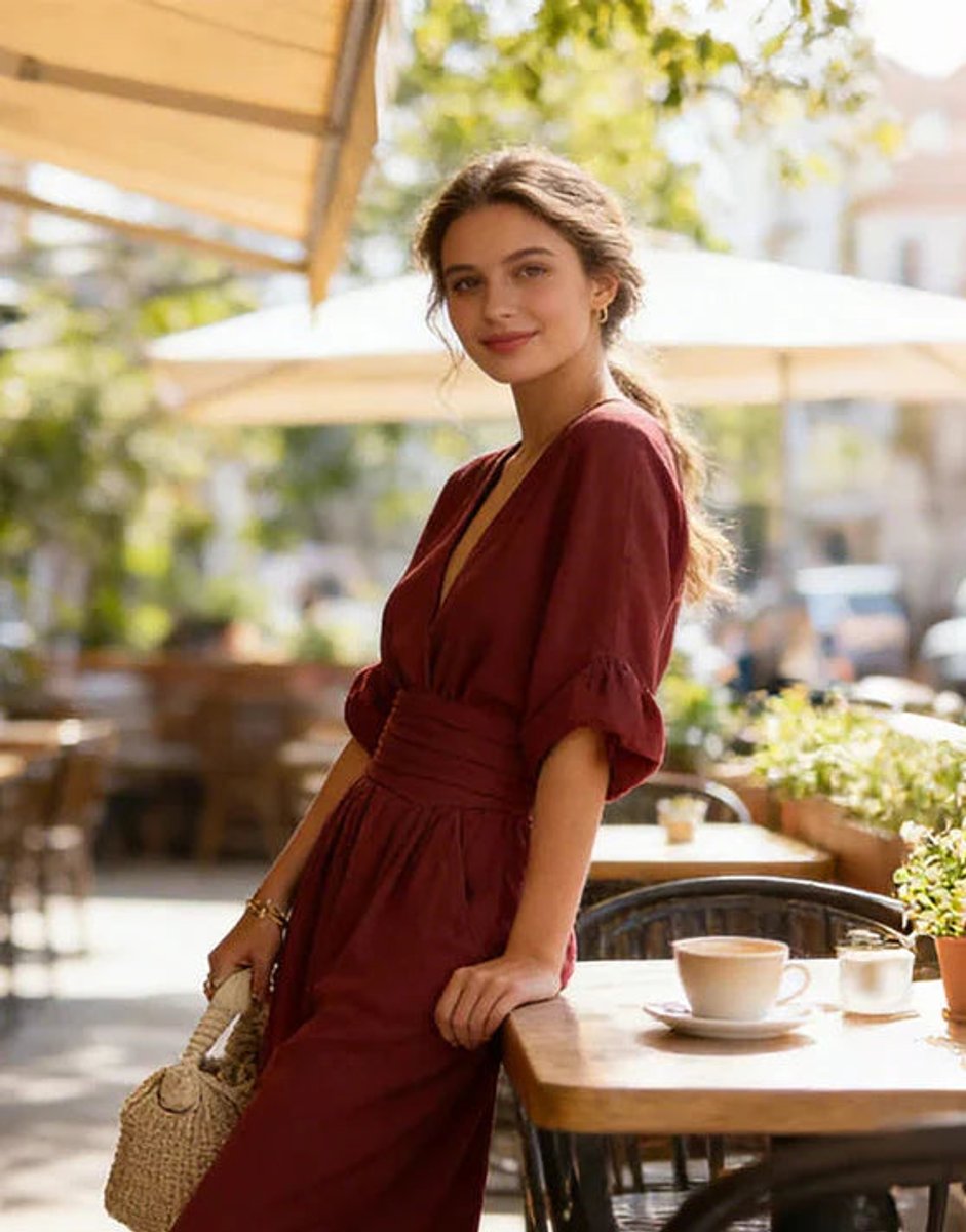 Women's Wide-Leg Wrap-Bodice High-Waist Jumpsuit