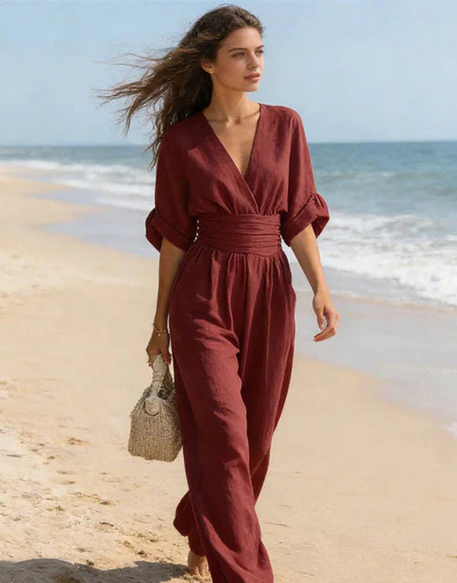 Women's Wide-Leg Wrap-Bodice High-Waist Jumpsuit