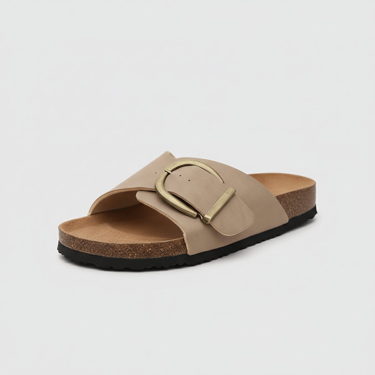 Women's Wide Strap Buckle Comfortable Sandals Flat Slip-On - Classic Beige