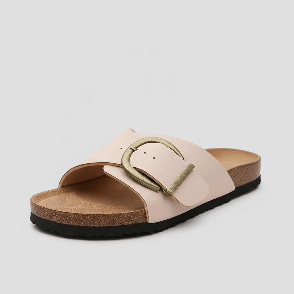 Women's Wide Strap Buckle Comfortable Sandals Flat Slip-On - Blush Pink