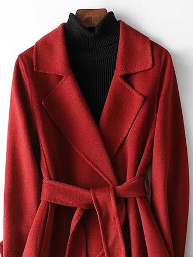 Women's Winter Coat Belted Wrap A-Line Long Wool Coat