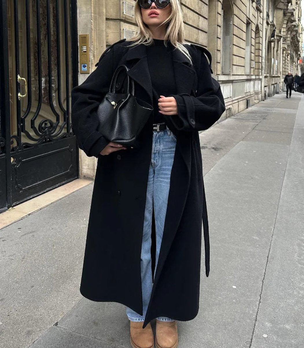 Women's Winter Coat Double-Breasted Belted Long Trench Coat