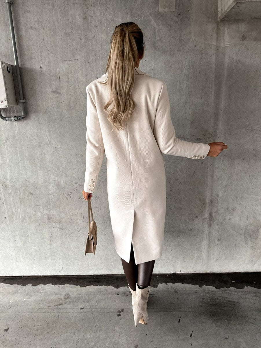 Womens Winter Coat Double-Breasted Longline Wool-Blend Overcoat