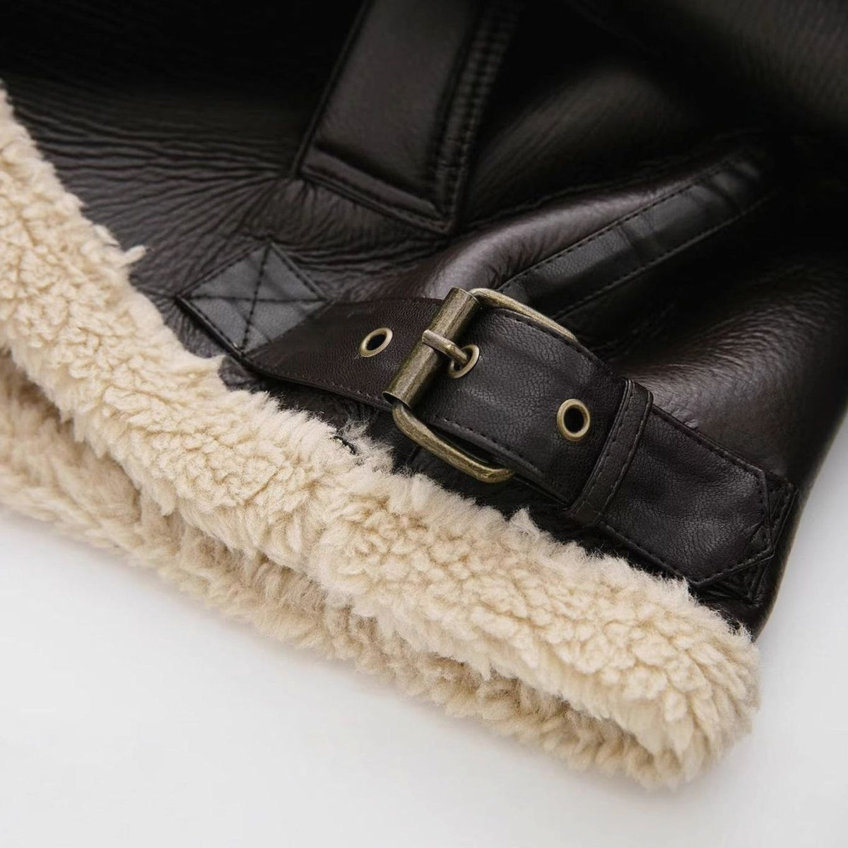 Women's Winter Coat Faux Shearling Trim Zip-Up Aviator Jacket