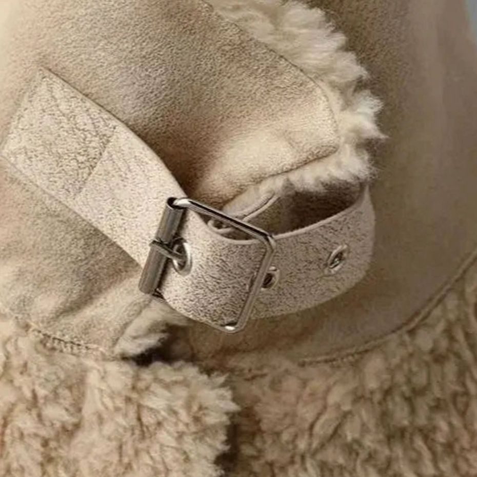Women's Winter Coat Plush Shearling Patch-Pocket Jacket