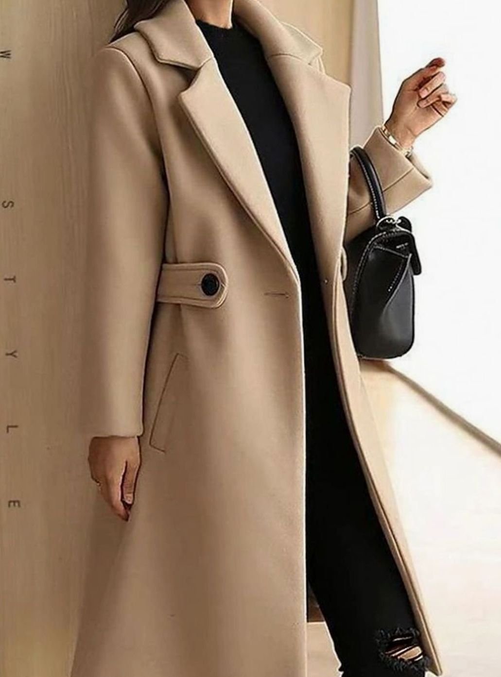 Women's Wool Blend Belted Longline Coat Tailored Silhouette