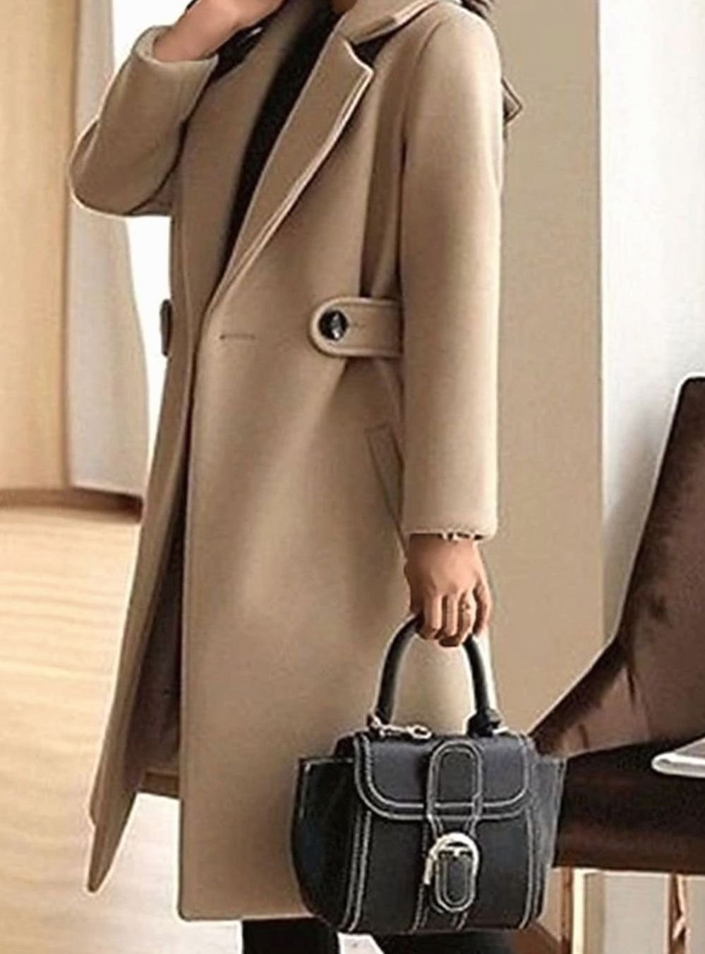 Women's Wool Blend Belted Longline Coat Tailored Silhouette
