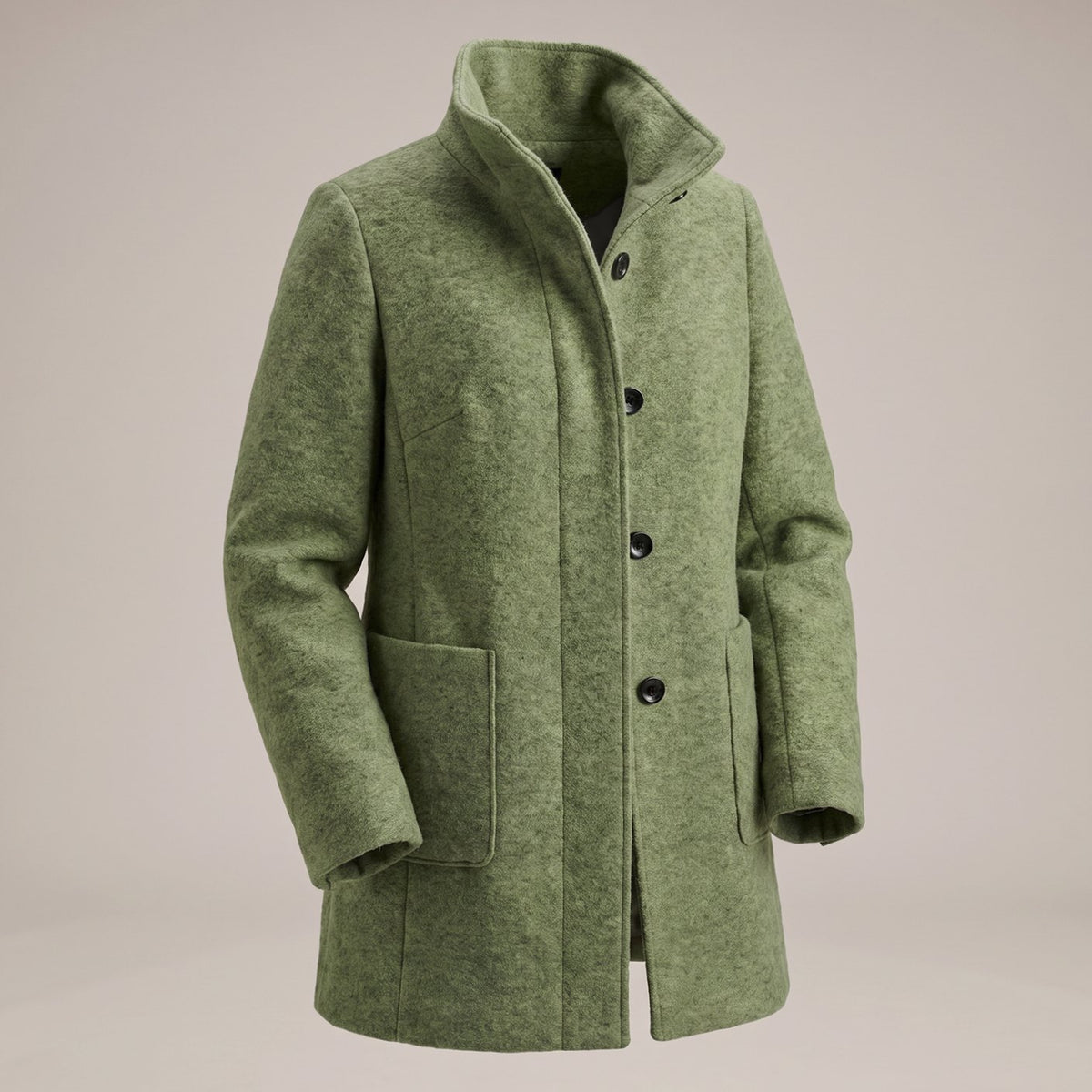Women's Wool Blend Trench Coat Longline Button-Front Relaxed Fit - Green