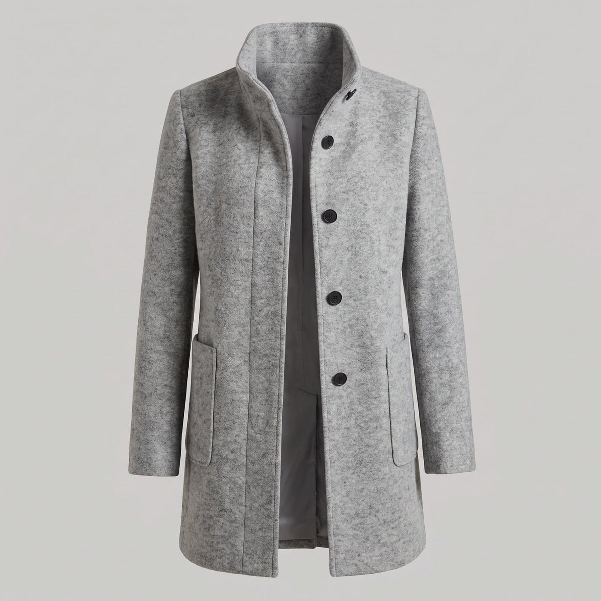 Women's Wool Blend Trench Coat Longline Button-Front Relaxed Fit - Grey