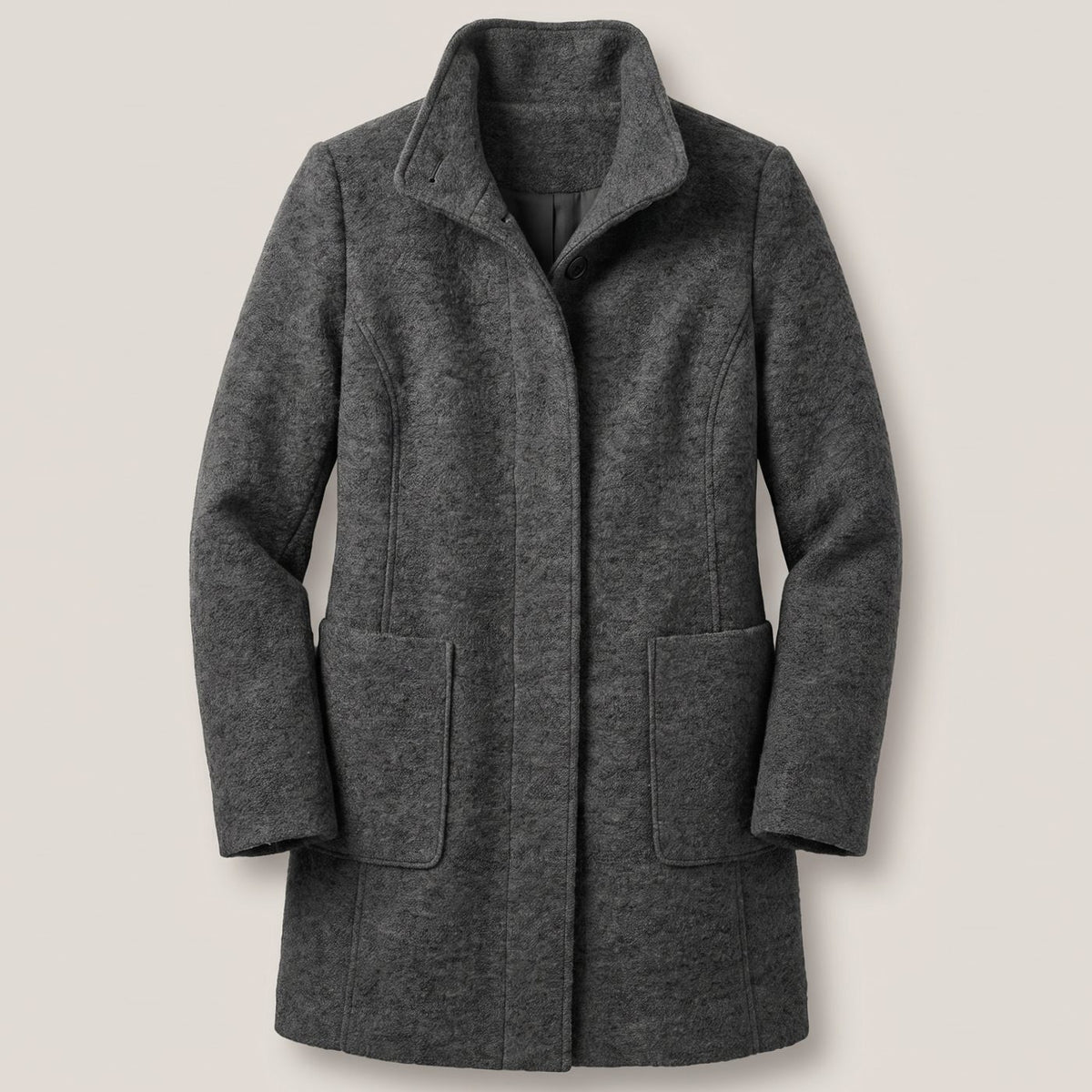 Women's Wool Blend Trench Coat Longline Button-Front Relaxed Fit - Black