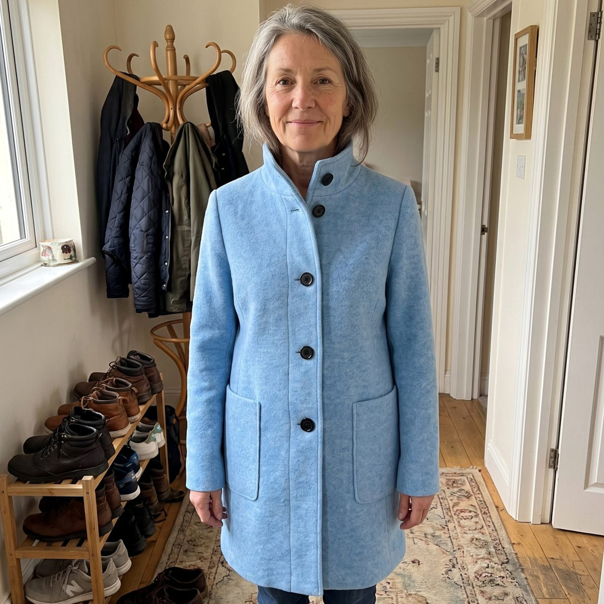 Women's Wool Blend Trench Coat Longline Button-Front Relaxed Fit