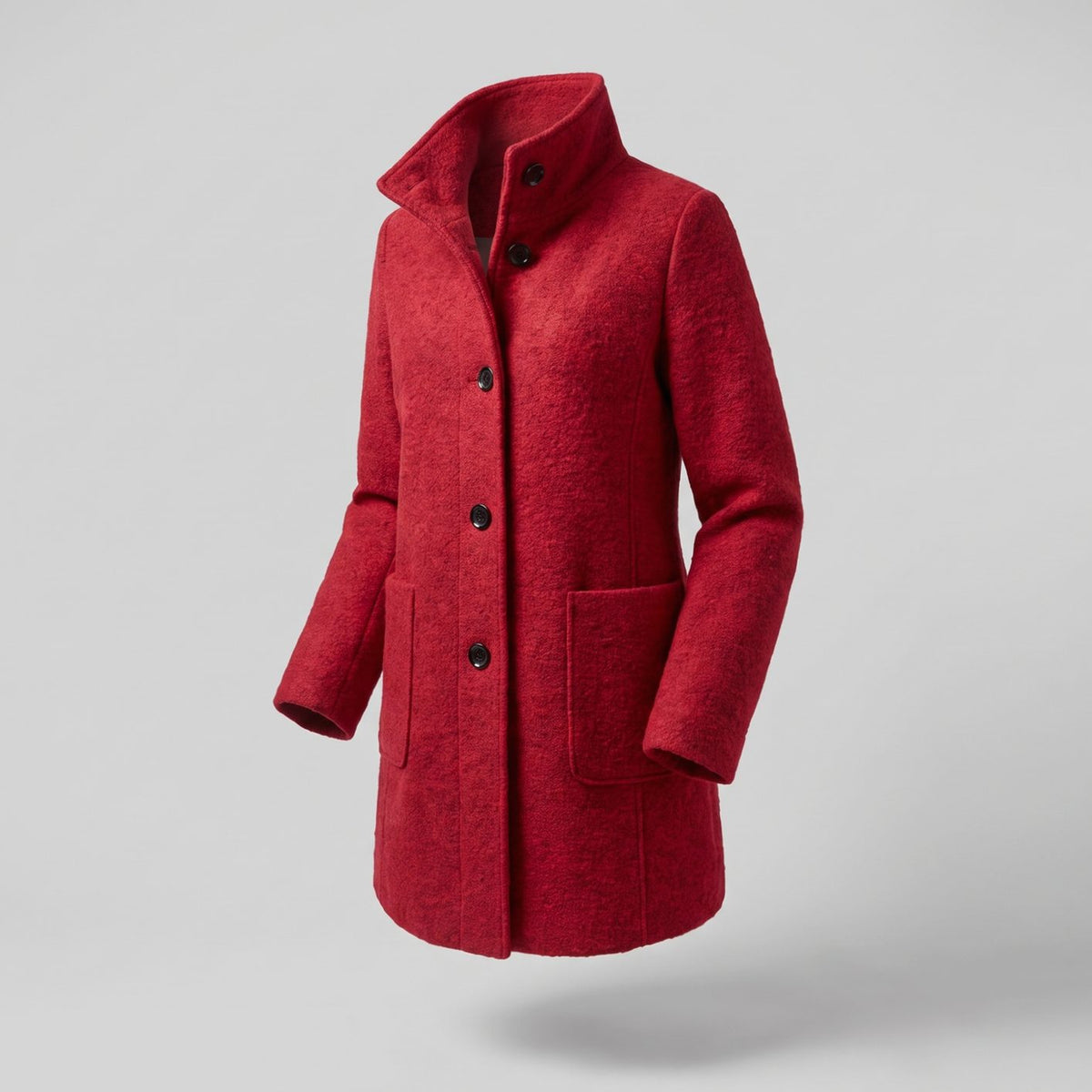 Women's Wool Blend Trench Coat Longline Button-Front Relaxed Fit - Red