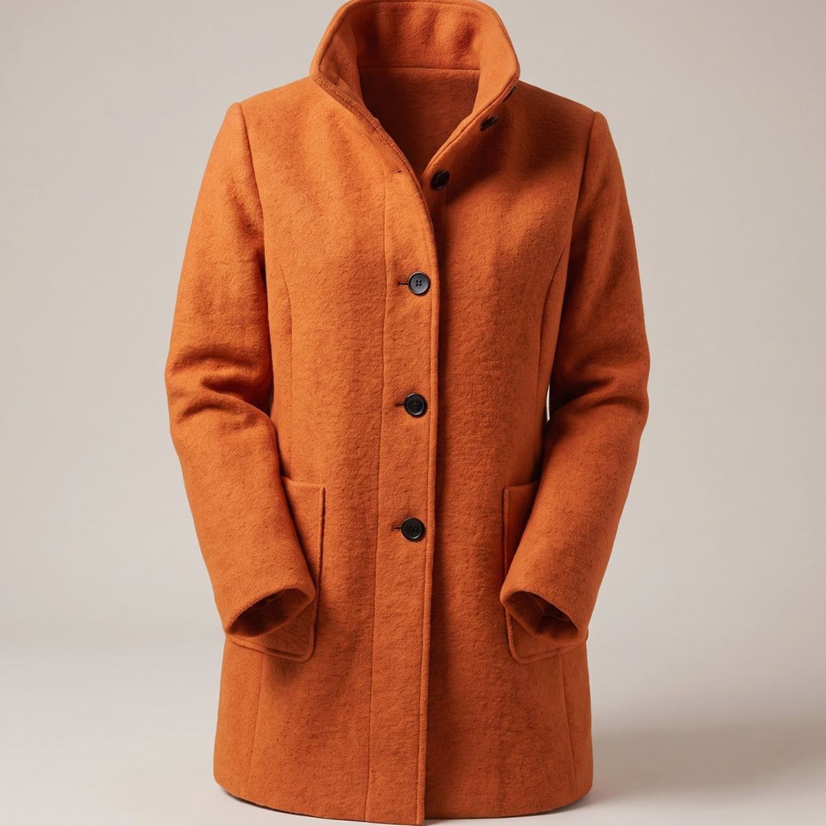 Women's Wool Blend Trench Coat Longline Button-Front Relaxed Fit - Orange