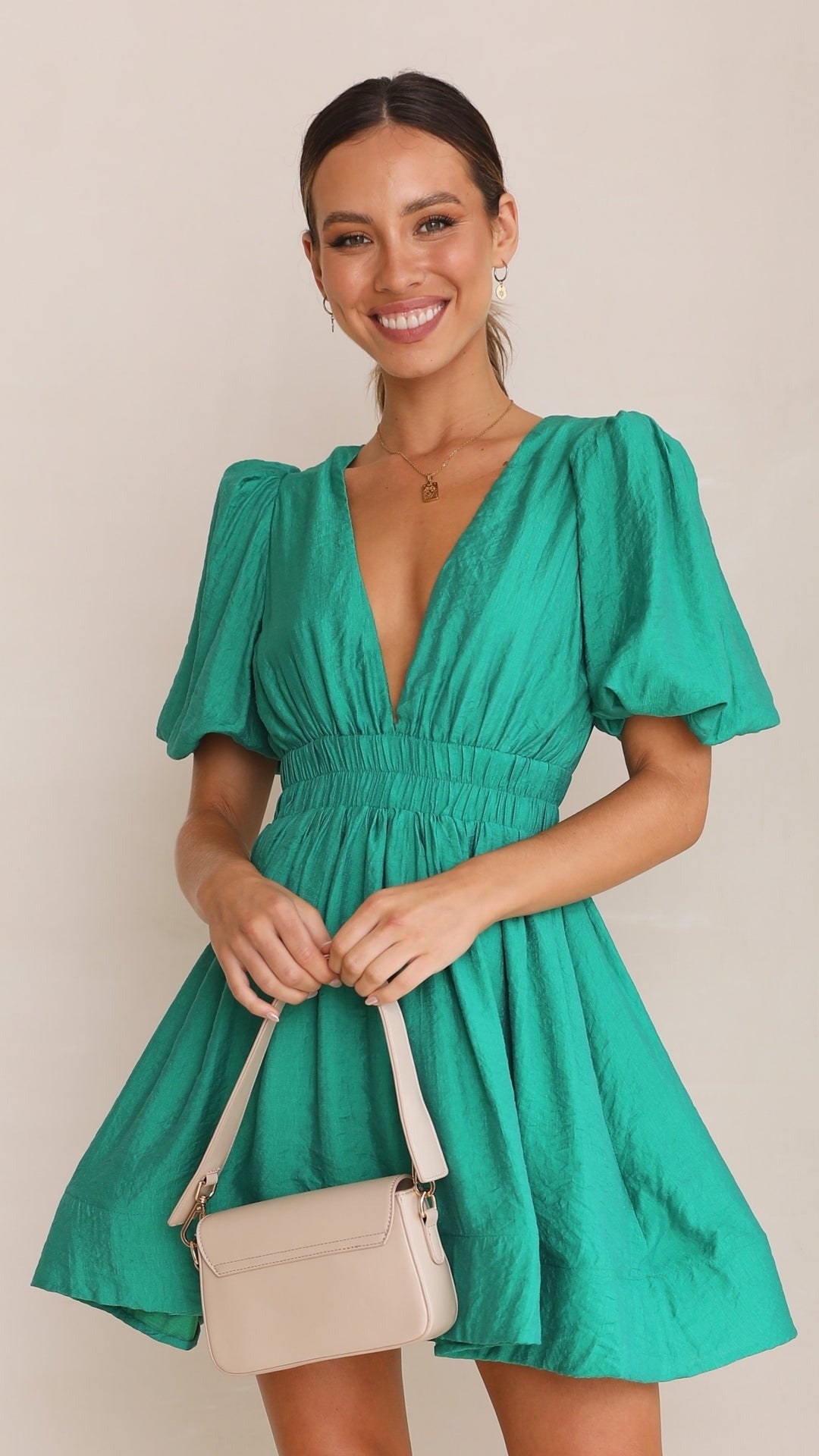 Women's Spring Puff Sleeve Mini Dress