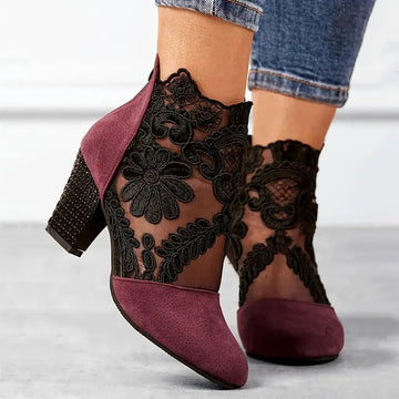 Women’s Aria Lace-Panel Block Heel Ankle Boots