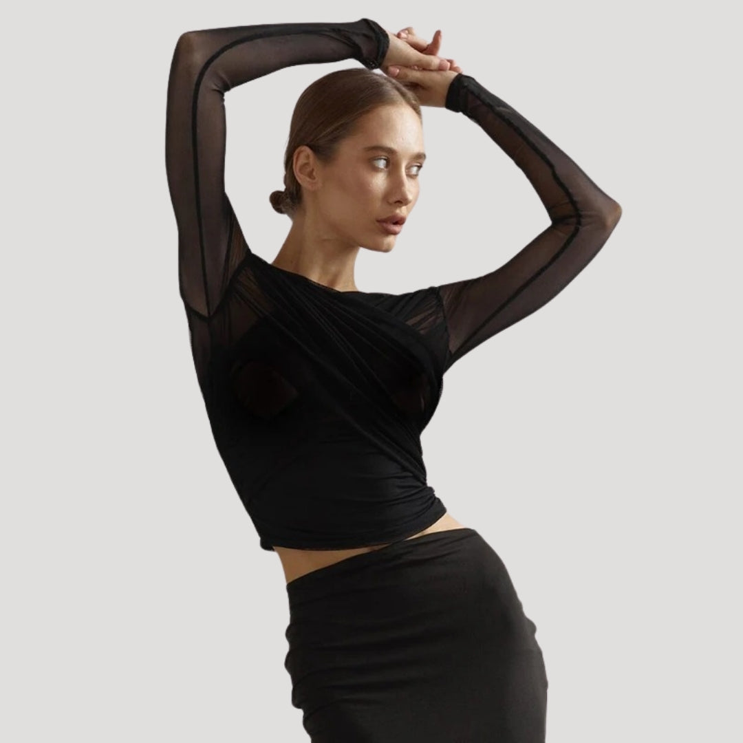 Women’s Spring Sheer Wrap Long-Sleeve Top