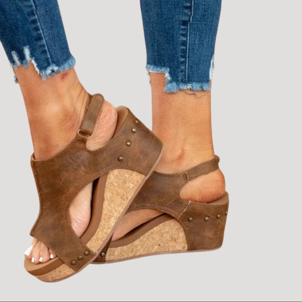 Women's Wedge Sandals - Cork Platform Sole